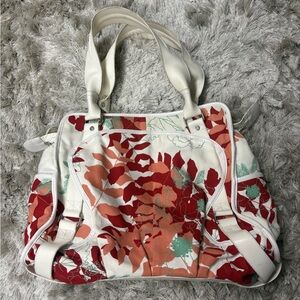 Lululemon Floral Print White Tote Bag with Red & Coral Accents